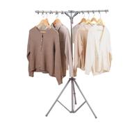 Hershii Foldable Clothes Drying Rack Indoor Outdoor Airer Laundry Shelf 3 Legs Garment Stand Coat Hanger with Windproof Buckles, Adjustable Height and Base - Grey