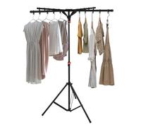 Hershii Foldable Clothes Drying Rack Indoor Outdoor Airer Laundry Shelf 3 Legs Garment Stand Coat Hanger with Windproof Buckles, Adjustable Height and Base - Black
