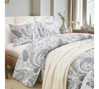 Herside 100% Cotton Bedding Set Soft Grey Paisley Duvet Cover Set Super King Shabby Chic Pattern 3 Pcs with Pillowcases All Season Boho Floral Bedding Cover