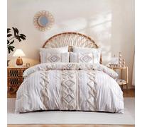 Herside 100% Cotton Boho Duvet Cover Set King Size,Shabby Chic Aztec Western Beige Tufted Bedding,Farmhouse Luxury 3 Piece Textured Quilt Duvet Set for All Season Home Decor