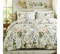 Herside 100% Cotton Duvet Cover Set King Size - Floral Reversible Bedding Sets with Zipper Closure, 3 Pieces Soft & Breathable Green Bedding Set Shabby Chic Quit Cover All Seasons for Bedroom Decor