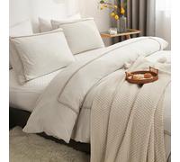 Herside Beige Bedding Set Super King Size Khaki Ball Pom Design Solid Duvet Cover Set Microfibre Quilt Cover Boho Rustic Pom Duvet Cover Set Reversible Bedding for Girls Teens