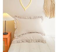 Herside Beige Pillow Shams 2 Pack Light Grey Ruffle Pillowcases Shabby Chic Ruffle Lace Design Soft Microfiber Boho Pillow Cover(Beige,50x75 cm)