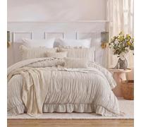 Herside Beige Ruffle Duvet Cover Set Queen Size,Ruched Boho Bedding 3 Pieces Shabby Chic Luxury Wrinkle Ruffle Comforter Cover Set,Breathable and Soft Microfiber Quilt Cover Set for All Seasons