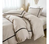Herside Black Pom Pom Bedding Set Single Size 2PCS Solid Taupe Duvet Cover Set Country Rustic Bedding Quilt Cover Soft Microfibre Quilt Cover All Season Reversible Bedding Set