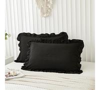 Herside Black Ruffled Lace Pillowcases Shabby Pillow Shams Soft Microfibre Pillowcases Solid Pillow Cover 2 Pack (Black, 50x75cm)