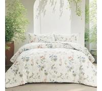 Herside Blue Floral Bedding Set Super King Size 100% Cotton Reversible Duvet Cover Set with Zipper Closure 3 Pieces Soft & Breathable Vintage Green Garden Beddingr Cover Sets for Girls Teens