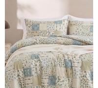 Herside Blue Patchwork Floral Bedding Set Double Size 100% Cotton Duvet Cover Set Botanical Quilt Cover All Season 3 Pieces Soft Boho Cotton Bedding Set for Girls Adult(Blue Patchwork, Double)