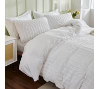 Herside Bohemian Tufted Duvet Cover Set Double Size Farmhouse Bedding Set White Rainbow Tufted Design Microfibre Bedding Set All Season Quilt Cover with 2 Tufted Pillowcases