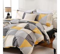 Herside Boho Rustic Bedding Set King Size 100% Cotton Duvet Cover Set 3 Pieces Grey Yellow Geometric Diamond Pattern All Season Duvet Cover Set Reversible Cotton Bedding Set for Girls Boys Teens