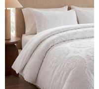 Herside Boho Tufted Duvet Cover Set Double White Farmhouse Bedding Set Lightweight Circular Tufted Design Farmhouse Quilt Cover Microfibre Bedding Cover Set All Season with 2 Pillowcases