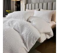 Herside Boho Tufted Duvet Cover Set King White Farmhouse Bedding Set Lightweight Circular Tufted Design Shabby Chic Quilt Cover Microfibre Bedding Cover Set All Season with 2 Pillowcases