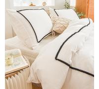 Herside Boho White Duvet Cover Set Super King Black Ball Pom Design Ultra Soft Microfibre Easy Care Bedding Set 3pieces Vintage Farmhouse Quilt Cover Girls Duvet Cover Country Home Decor