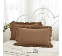Herside Brown Ruffle Pillowcases Set of 2 Boho Pillowcases Shabby Chic Ruffle Lace Design Ultra Soft Microfibre Pillow Cover All Season Pillow Shams (Brown, 50x75cm)