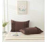 Herside Chocolate Pillowcase King Size 2 Pack,Ruffle Pillow Shams,20x36 inches Chic Boho Brown Pillowcases,French Country Vintage Ruffled Cute Pillowcovers Set of 2 Soft Microfiber