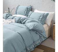 Herside Cute Ruffled Bedding Set Blue Grey Duvet Cover Set Single Size Ruffle Bedding Cover Soft Microfibre Bedding French Country Chic Duvet Cover