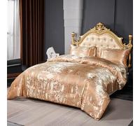 Herside Dark Golden Bedding Set Single Luxury Jacquard Duvet Cover Set Baroque Quilt Cover Floral Blossom Printed Country Vintage Gold Bedding Cover Set (135 x 200cm)- 1 Pillowcase