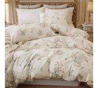 Herside Duvet Cover Set Double Size Vintage Style Garden Floral Duvet Cover 100% Cotton 3 Pcs Chic Floral Quilt Cover Botanical Coquette Bedding Set Ultra Soft & Breathable