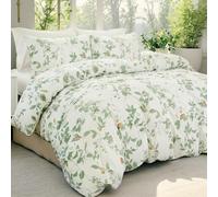 Herside Floral Duvet Cover King Size 100% Cotton Reversible Green Floral Duvet Cover Set with Zipper Closure 3 Pcs Green Leaf Soft & Breathable Bedding Comforter Cover