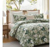 Herside Floral Duvet Cover Set Double 100% Cotton Bedding Set Bohemian Botanical Quilt Cover Set 3 Pcs Dark Green Farmhouse Country Bedding Set with 2 Cotton Pillowcases for Boys Girls Teens