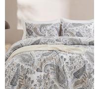 Herside Grey Paisley Duvet Cover Set King Size Super Soft 100% Cotton Bedding Set Shabby Chic Pattern 3 Pcs with Pillowcases All Season Boho Floral Bedding Cover