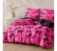 Herside Hot Pink Bow Bedding Sets Single Size Luxury Bowknot Duvet Cover Set Romantic Pink Black Bow Printed Girls Quilt Cover for Gift Ultra Soft Microfibre Bedding Set Easy Care