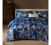Herside Jacquard Duvet Cover Set Single Luxury Blue Bedding Set 135x 200cm Quilt Cover Embossed Damask Design with 1 Vintage Aesthetic Pillowcase Super Cosy Polyester Bedding Set