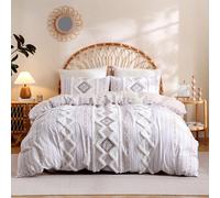 Herside Light Brown 100% Cotton Duvet Cover Set King Size, 3-Piece Tufted Textured Modern Boho Moroccan Bedding, Aztec Geometric Farmhouse Comforter Cover with 8 Corner Ties & Double Zipper