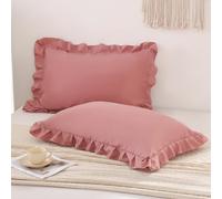 Herside Light Pink Ruffled Pillow Cover 2pcs Shabby Chic Pillowcases Cute Ruffle Lace Design Soft Microfibre Pillow Shams (Light Pink, 50x75cm)