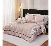 Herside Light Pink Satin Duvet Cover Set King Size Satin Pom Pom Bedding Set Luxurious Pink Quilt Cover Set Ultra Soft Microfibre Duvet Cover Home Decor Bedding for Gilrs Teens