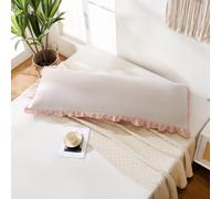 Herside Long Pillowcase 50x137cm Beige Pink Ruffled Pillow Case Farmhouse Chic Body Pillow Sham 1PC Breathable Soft Microfibre Ruffled Pillow Cover for Teens Adult Boys