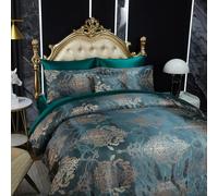 Herside Luxury Jacquard Duvet Cover Set Double Blackish Green Polyester Bedding Set Embroidery Neoclassical Floral Pattern 3Pcs Vintage Aesthetic Quilt Cover Girls Boys Royal Home Decor