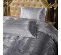Herside Luxury Silver Grey Bedding Set Royal Damask Duvet Cover Double Country Chic Jacquard with Zipper Closure Silver Embossed Quilt Cover 3pcs Soft Polyester for Adult Woman Men