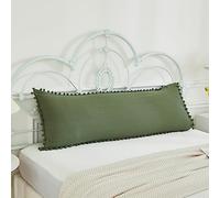 Herside Olive Green Body Pillowcase Cute Pom Pom Long Pillow Cover Vintage Body Pillow Sham 1PC with Pocket Closure Soft Microfibre Solid Pom Pillow Cover(Olive Green,50x137cm)