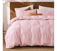 Herside Pink Striped Duvet Cover Set Super King Size - 100% Cotton Bedding Set with Wide Zipper & 8 Corner Ties, Soft Breathable Bedding Set Elegant Pastel Comforter Cover for All Seasons