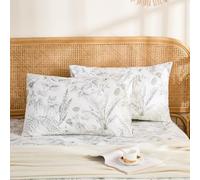 Herside Queen Size Pillowcases Set of 2, 100% Cotton Pillow Cases, Grey Botanical Line Art Pillow Cover, Ultra Soft Breathable Envelope Closure Pillow Case Set (Queen, 50x75cm)