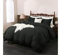 Herside Ruffled Bedding Set Single Solid Black Duvet Cover Set Luxury Cute Bedding Cover Home Decor Reversible Easy Care Bedding Sets for Girls Adult