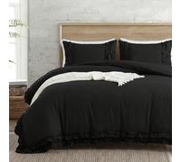 Herside Ruffled Bedding Set Super King Solid Black Duvet Cover Set Luxury Cute Bedding Cover Home Decor Reversible Easy Care Bedding Sets for Girls Adult