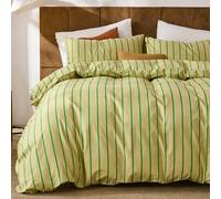 Herside Striped Duvet Cover Set King Size - 100% Cotton Duvet Cover Set, Khaki & Green Stripes Pattern Comforter Cover 3 Pieces, Soft Linen Like Bedding Set for All Seasons