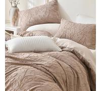 Herside Taupe Jacquard Duvet Cover Set Super King Tufted Bedding Set Lightweight &Breathable Quilt Cover Leaf Tufted Design Microfibre Bedding Cover Set Boho Rustic Bedding All Season
