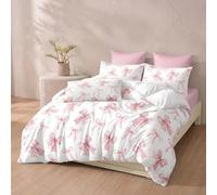 Herside White Pink Bedding Sets Double Romantic Pink Bowknot Ribbon Design Cute Bow Quilt Cover Girls Teens Gift Bedding Set 3pcs Soft Microfibre Duvet Cover Set All Season