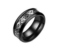 HERSIL Titanium Golden Ring Dragon With Silver Dragon Steel Stainless Ring Steel Rings 333 Ring Teal Rings for Women (Black, 8)