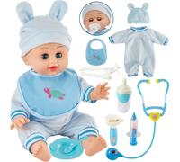 HERSITY Baby Doll Boy Kids Doctors Set, 13 Inches Interactive Talking Doll Open Close Eyes with Feeding Accessories Doctor Pretend Play Toys Girls Boys Kids Gifts age 2 3+ 4 5, Blue