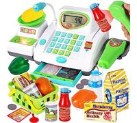 HERSITY Toy Till Cash Register for Kids with Scanner Shopping Cashier age 3 | Childs Checkout Pretend Play Money Supermarket Till Cashier Toys Games Gifts for Childrens Boys Girls 3 4 5 6 Year Old