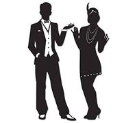 hersrfv home Great Roaring 1920's Silhouettes 2 Pack 20s Flapper Girl and Man Wall Decoration