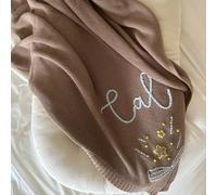 HERSTL Personalized Embroidered Name Cotton Knitted Blanket - Soft, Breathable, Baby Shower & Stroller Blanket (Camel)