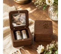 HERSTL Personalized Pet Hair Box - Custom Wooden Dog Cat Memorial Keepsake, Pet Loss Sympathy Gift, Engraved Remembrance Fur Urn, Passing Away Bereavement Gift