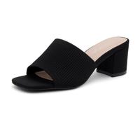 Herstyle H-ANNIE Womens Heels 3 Inches Chunky Heels Open Toe Slip On Block Heeled Sandals, Blackkn, 8 UK