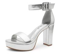 Herstyle ISLAND Women's Open Toe Ankle Strap Chunky Platform Dress Heel Sandal, 2401silver, 6.5 UK