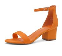 Herstyle Women’s Low Heels - Open Toe Chunky Block Heeled Sandals with Ankle Strap | Comfortable Dressy Short Heels for Prom, Wedding, Party & Office, Orange, 3 UK